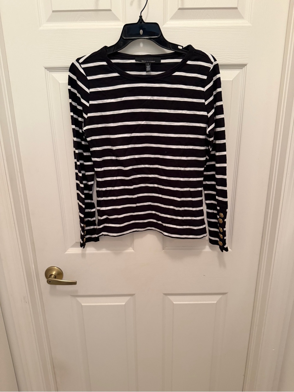 White House Black Market Black & White Striped Long-Sleeve Tee